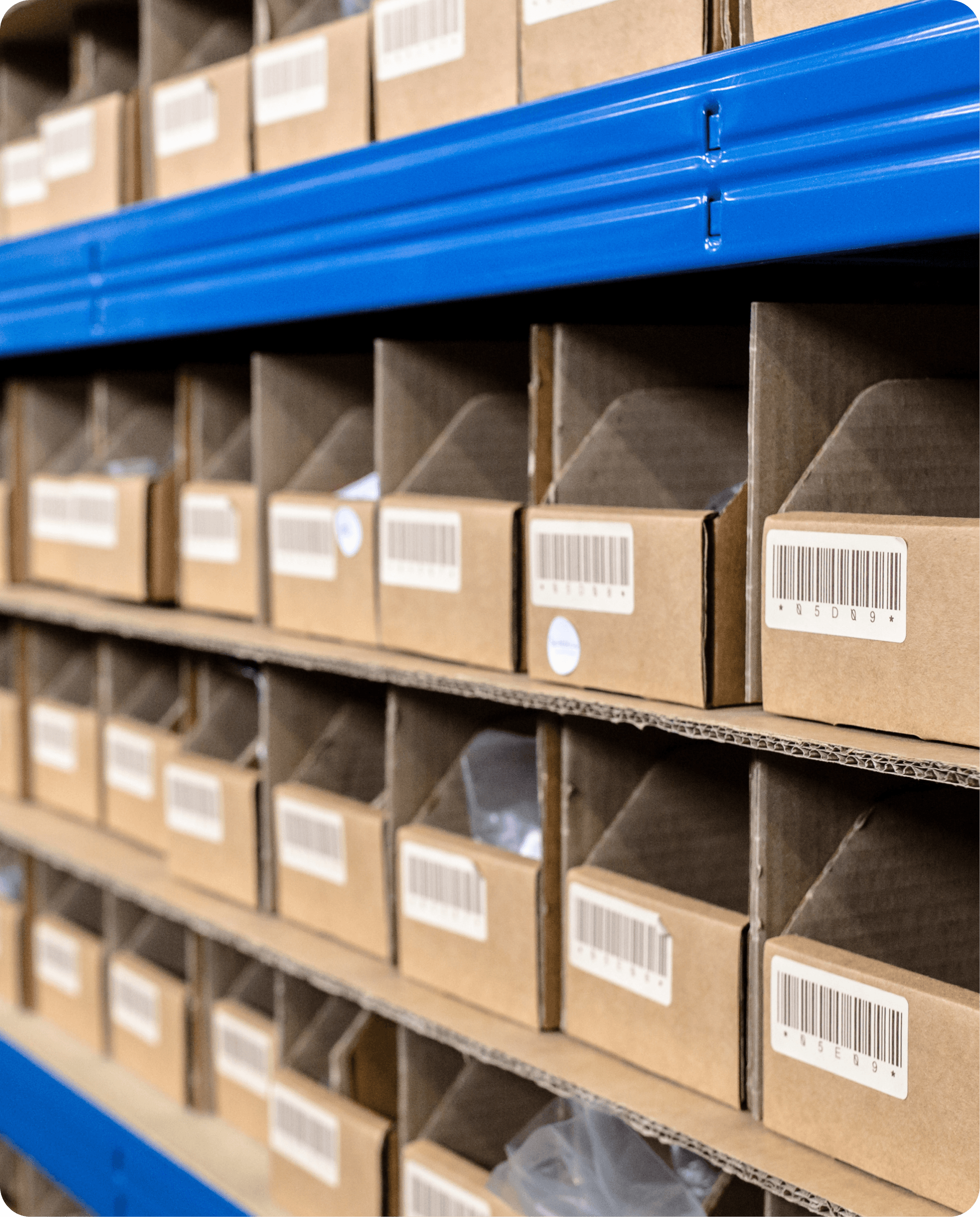 Barcodes on bins in warehouse