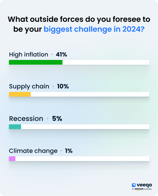 A graph showing the biggest challenges for ecommerce businesses in 2024. High inflation is the biggest challenge at 40%.