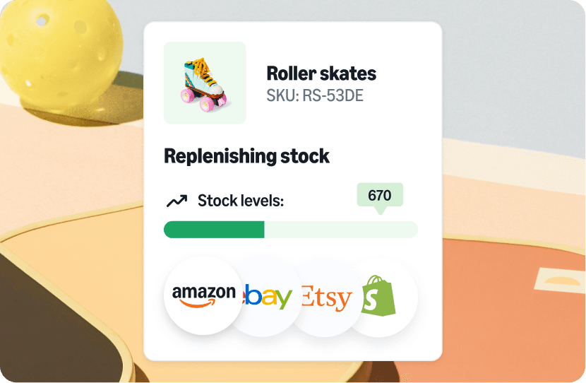 Image of stock syncing across Amazon, Ebay, Etsy and Shopify